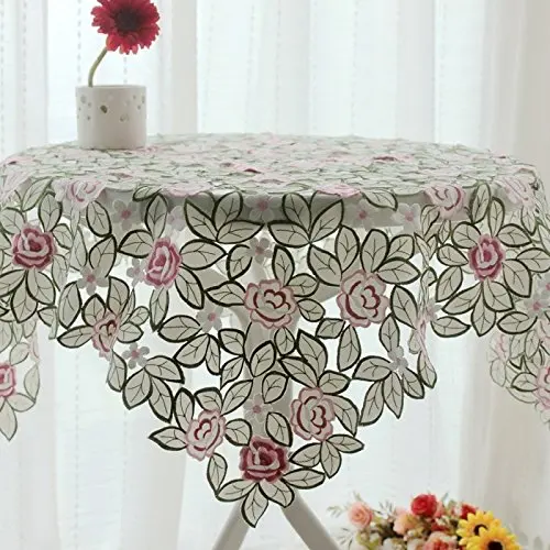 Элегантный набор обеденного стола с зелеными листьями, нежные розовые вышитые скатерти для свадеб, дизайнерское покрытие стола
