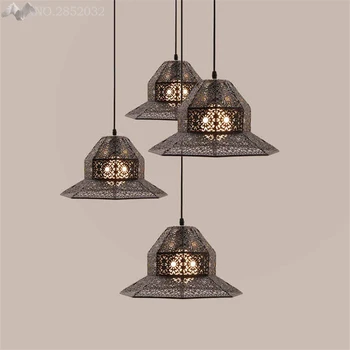 

Nordic personality retro iron pendant lamp single head hollow flower pendant light for stairs restaurant bar cafe lighting decor