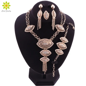 

African Jewelry Set Nigerian Wedding Jewelry Sets For Brides Gold Color Necklace Set Ladies Fashion Jewelery Sets