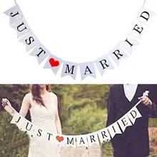 White Just Married Paper Banner Wedding Party Details Decorations Garland For Photo Heart Marriage Decor Rose Gold Streamer