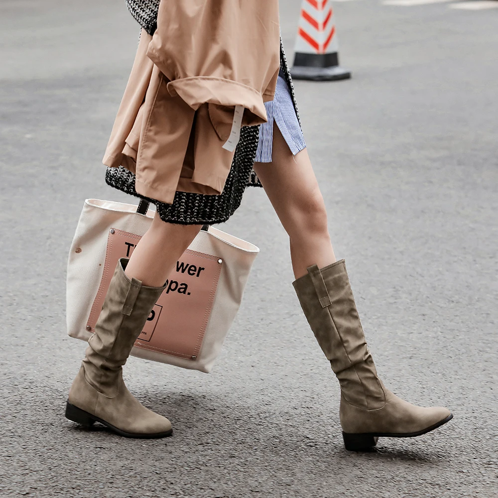 

INS women Mid-calf boots plus size 22-28 cm Vintage matte leather Medium long boots winter boots women snow boots boots women