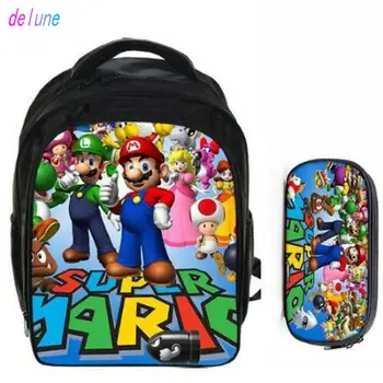 

13 Inch Super Mario Bros Sonic The Hedgehog Cartoon Kids Backpack School Bags for Boys Girls Mochila Infantil Pencil Bag Sets