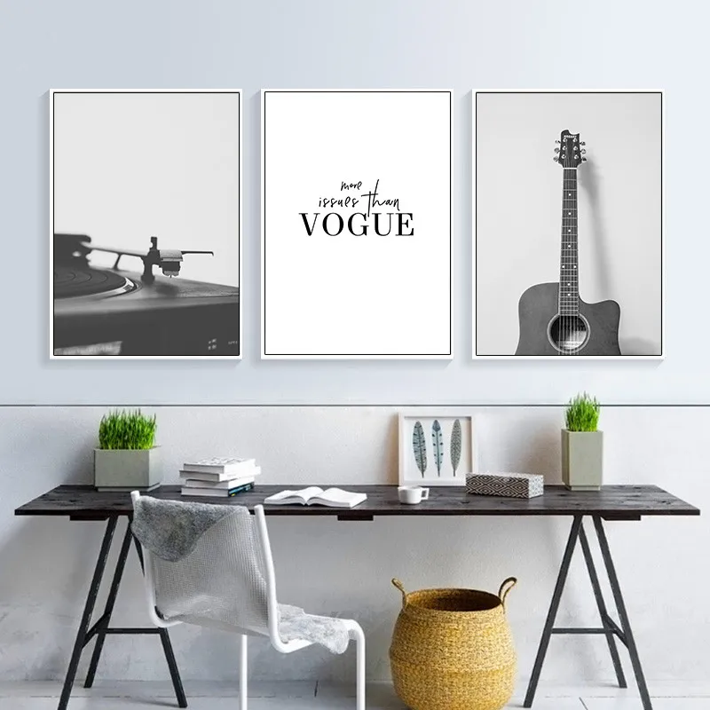 Modern Black White Musical Instrument Art Canvas Painting Prints Guitar