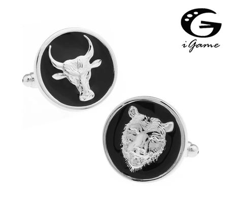 

iGame Men Gift Animal Cufflinks Black Color Copper Material Novelty Bull & Bear Stock Market Design Free Shipping