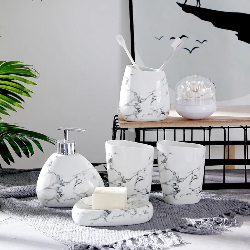 6pcs/set Imitation marble ceramics Bathroom Accessories Set Soap Dispenser/Toothbrush Holder/Tumbler/Soap Dish Bathroom Products 6pcs/set Imitation marble ceramics Bathroom Accessories Set Soap Dispenser/Toothbrush Holder/Tumbler/Soap Dish Bathroom Products