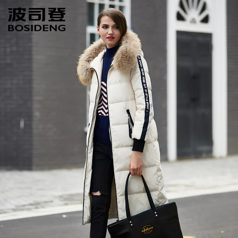 Kopen BOSIDENG 2018 winter down jas X LONG down jas echt bont hooded nummer 5 print grote logo dikke warme uitloper B1601540