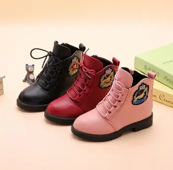 

Plus Velvet Girls leather shoes children's snow boots students warm sports shoes kids brae boots PU leather kids sneakers