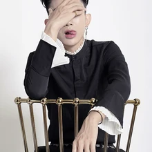 Новая Осенняя мужская рубашка модный Британский тренд для досуга с длинными рукавами Высококачественная торжественная рубашка плюс размер сценические костюмы певицы