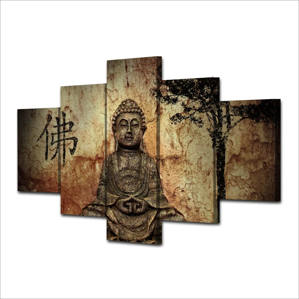 HD печать 5 шт. Холст Искусство Будда фотообои для спальни гостиной zen модульные