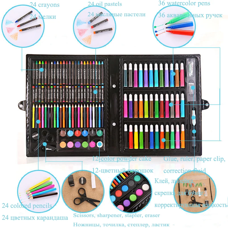 

150pcs Art Drawing Set Children's Painting Sketching Tools Watercolor Pen Wax Crayon Oil Pastel Drawing Pencils Paint Brush