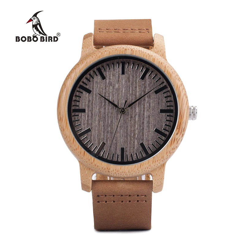 BOBO BIRD High Quality Handmade Bamboo Wood Watches With Real Leather Band in Gift Box Mens Watches