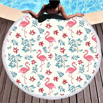 

Cartoon Microfiber 150cm Flamingo Round Beach Towel For Women Travel Shammy Pool Tassels Pink Terry Towels Serviette De Plage