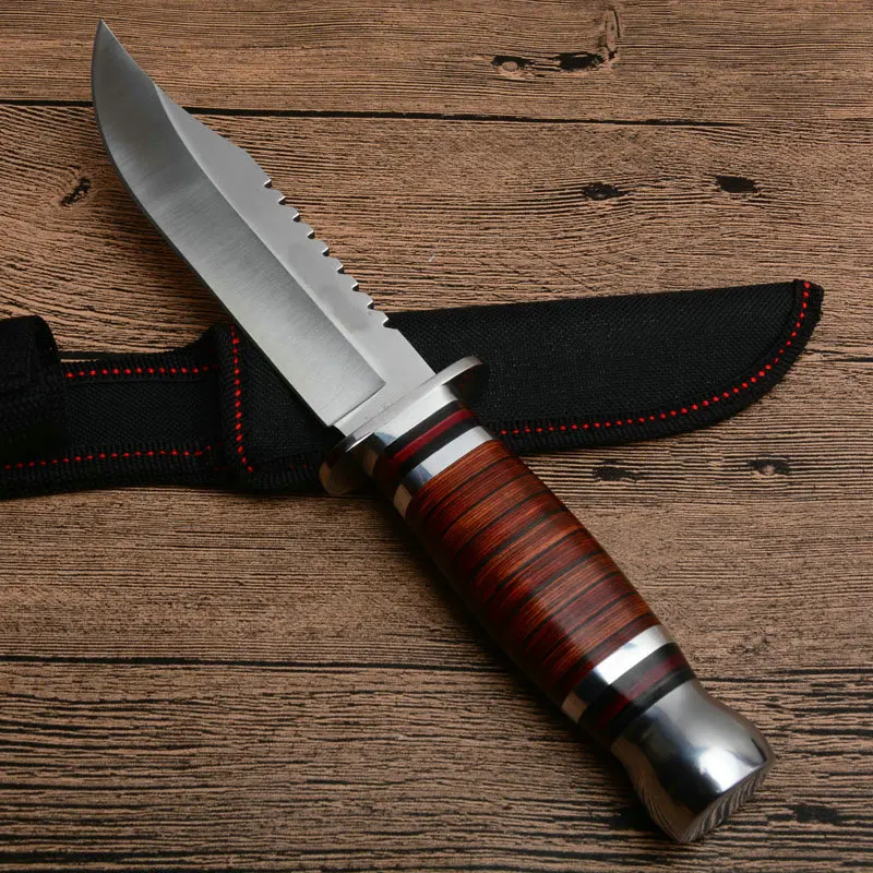 Hysenss жесткий, крепкий нож с фиксированным лезвием с деревянной ручкой Тактический походный охотничий походный спасательный карманный нож для повседневного использования нейлоновая оболочка