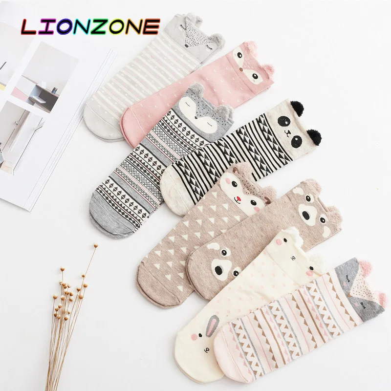 LIONZONE 4 пар/лот Покемон забавные носки, японский стиль Kawaii лиса панда животные чесаный хлопок Sox зимние теплые милые носки для женщин