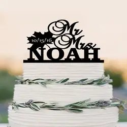 Мистер и миссис падение листьев свадебный торт Топпер с вашей фамилия и дата-клен leaft осенней свадьбы