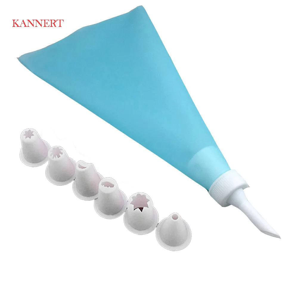 

9PC/Set Silicone Kitchen Accessories Icing Piping Cream Pastry Bag +7 Plastic Nozzle Set DIY Cake Decorating Tools