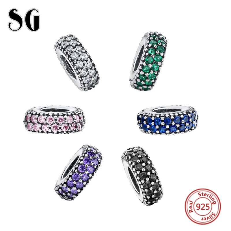 

100% 925 Sterling Silver Charms All Around Fancy Color CZ Fit Original pandora Bracelet Berloque Authentic Pendant DIY Jewelry