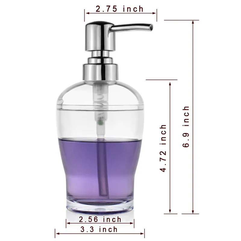 2X ABS Мыло Лосьон дозатор жидкости насос бутылка прозрачный/хром Кухня для мытья посуды Ванная комната Столешницы 10 унций