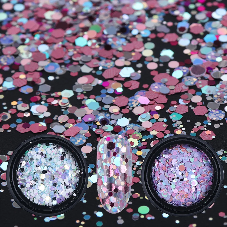 

1Box Mixed Flakes Sparkly Nail Glitter Circle Sparkly Flake Sequins For Nail Holographic Glitter Nail Art Decor tips LEPX01-12