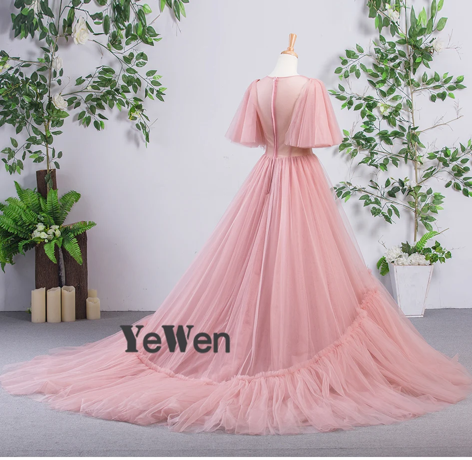 YeWen Illusion 2018 Новое темно-розовое вечернее платье see through длиной до пола с круглым вырезом для выпускного вечера Формальное фото платье Robe De Soiree