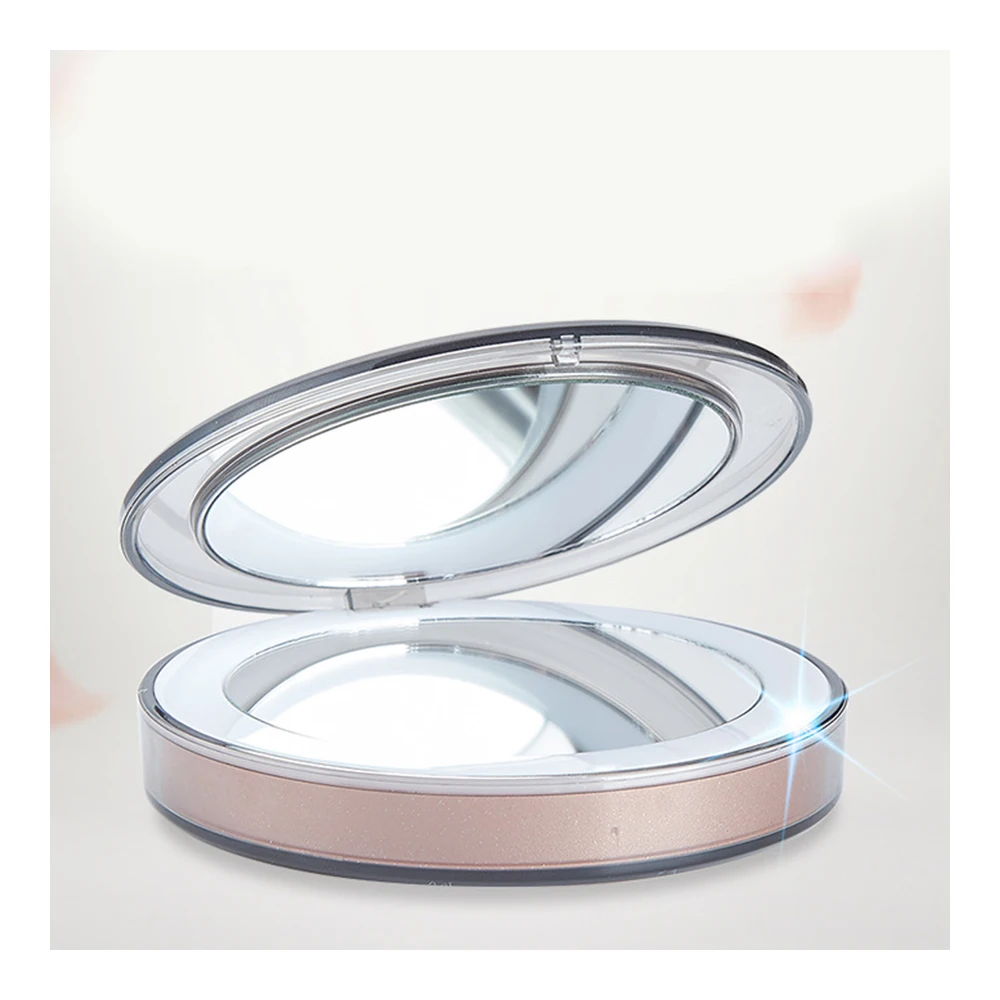 

Hand Held LED Lights Mirror Touch Screen Adjustable Brightness USB Cable Fold Small Portable 1X 3X HD Makeup Mirror