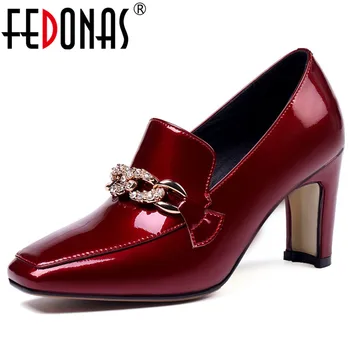 

FEDONAS 2019 Spring Autumn New Fashion Elegant Sexy Square Toe High Heels Basic Women Pumps Patent Leather Female Shoes Woman
