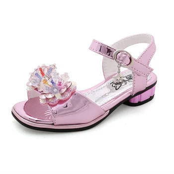 

Bekamille Girls Sandals Leather Kids Sandals Summer Party Teenager Rhinestone Square head Sandals Fashion Glitter Diamond