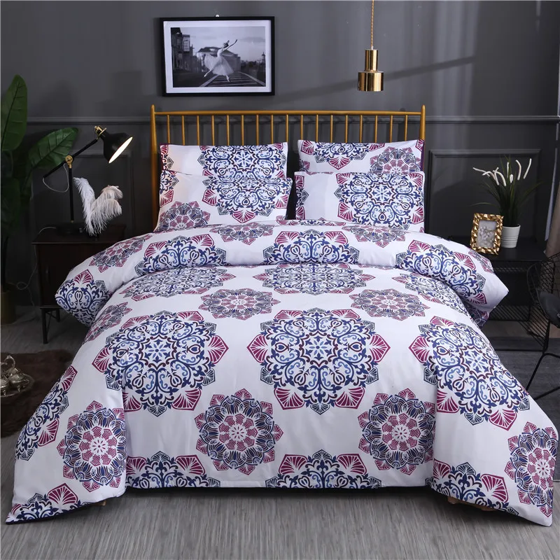 Bohemian Bedding Sets Purple Black White Boho Circle Printed Duvet