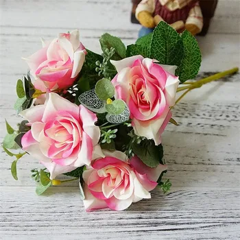 

Fake Curling Rose (5 heads/bunch) Simulation Roses with Plastic Mini Fruit for Wedding Home Showcase Decorative Flowers