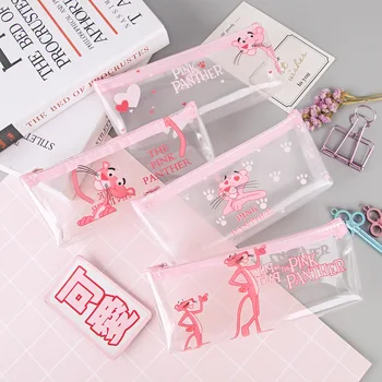 

Cute Pink Panther Pencil Pouch Transparent Waterproof Korean Bag Pencil Case Pen Bags Cosmetic Pouch for Girls and Boys