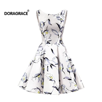 

Doragrace New Fashion Sleeveless Short Floral Print Women Party Dresses Special Occasion Dress