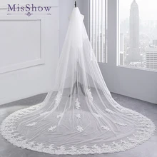 Фата, свадьба 3,5 м белый цвет слоновой кости Соборные Свадебные вуали с длинной аппликацией Край свадебная фата на гребне Мантилья невесты veu de noiva