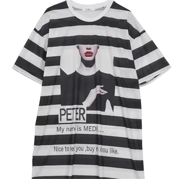 

European station 2019 summer Thai street fashion cartoon printed short-sleeved bottoming shirt loose personality long T-shirt