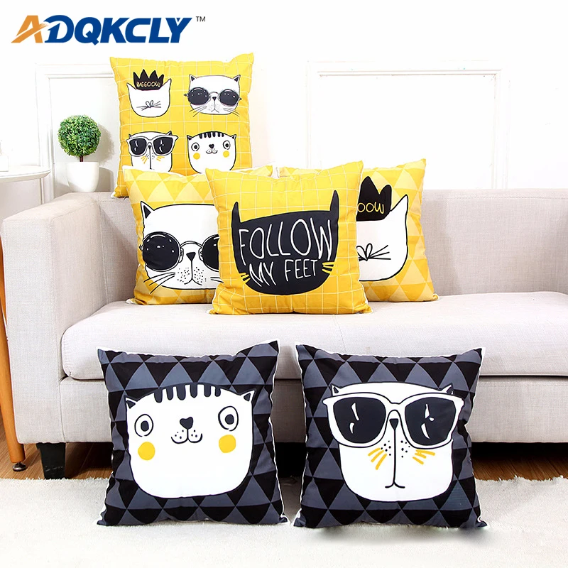 ADQKCLY Smart Cat Face Cushion Cover Printed Polyester&ampLinen throw Pillowcase Single-Side Design Decor Sofa Car Covers | Дом и сад