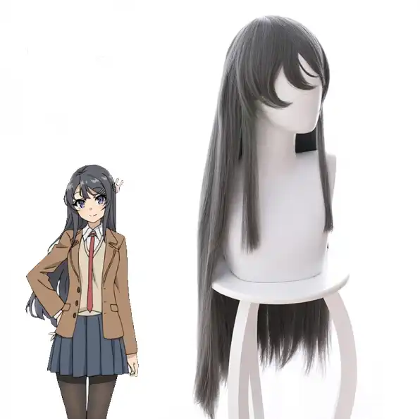 Halloween Anime Cosplay Mai Sakurajima Wig Dark Gray Straight Long