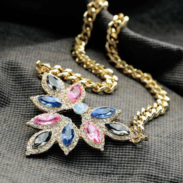 Dessin завод продаж горячие ювелирные изделия элегантный чистого стекла Dapper цветок золотого цвета ожерелье женщин