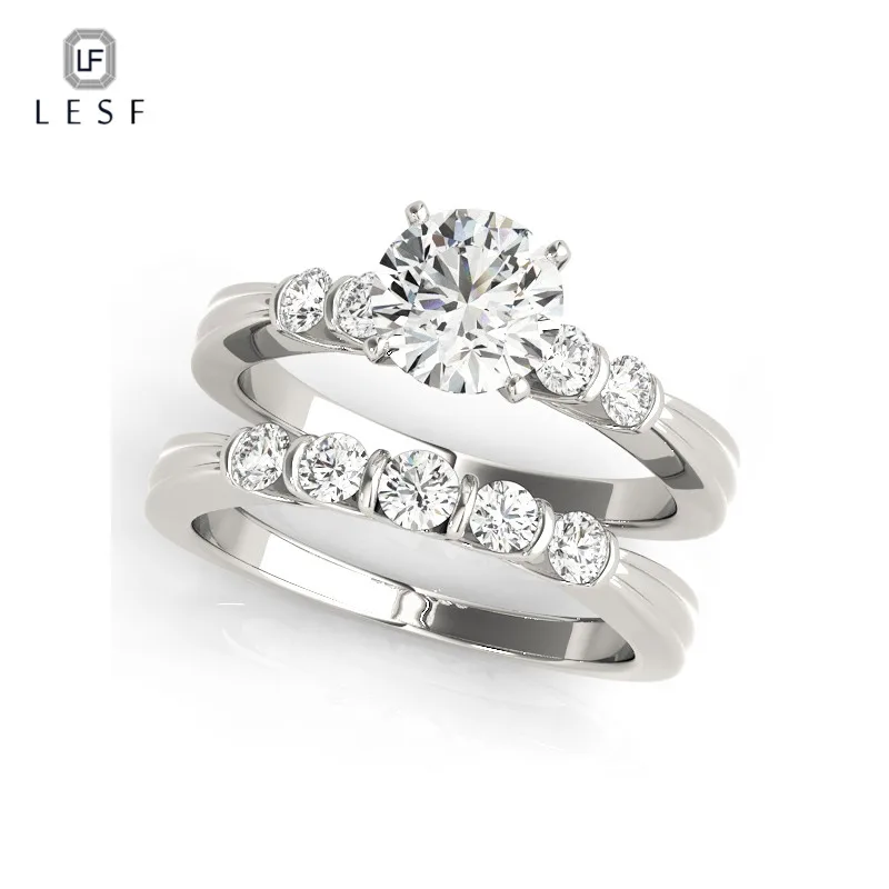 

LESF Unique Design 100% Pure 925 Silver Wedding Ring Set Natural Luxury CZ Zircon Jewelry Band Engagement Rings For Women
