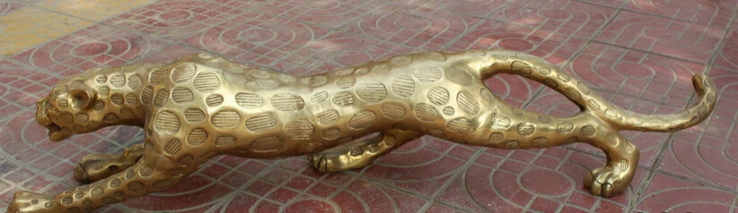 

USPS to USA S2186 41" Chinese Fengshui Folk Brass Animal Runninng panther leopard Statue sculpture B0401