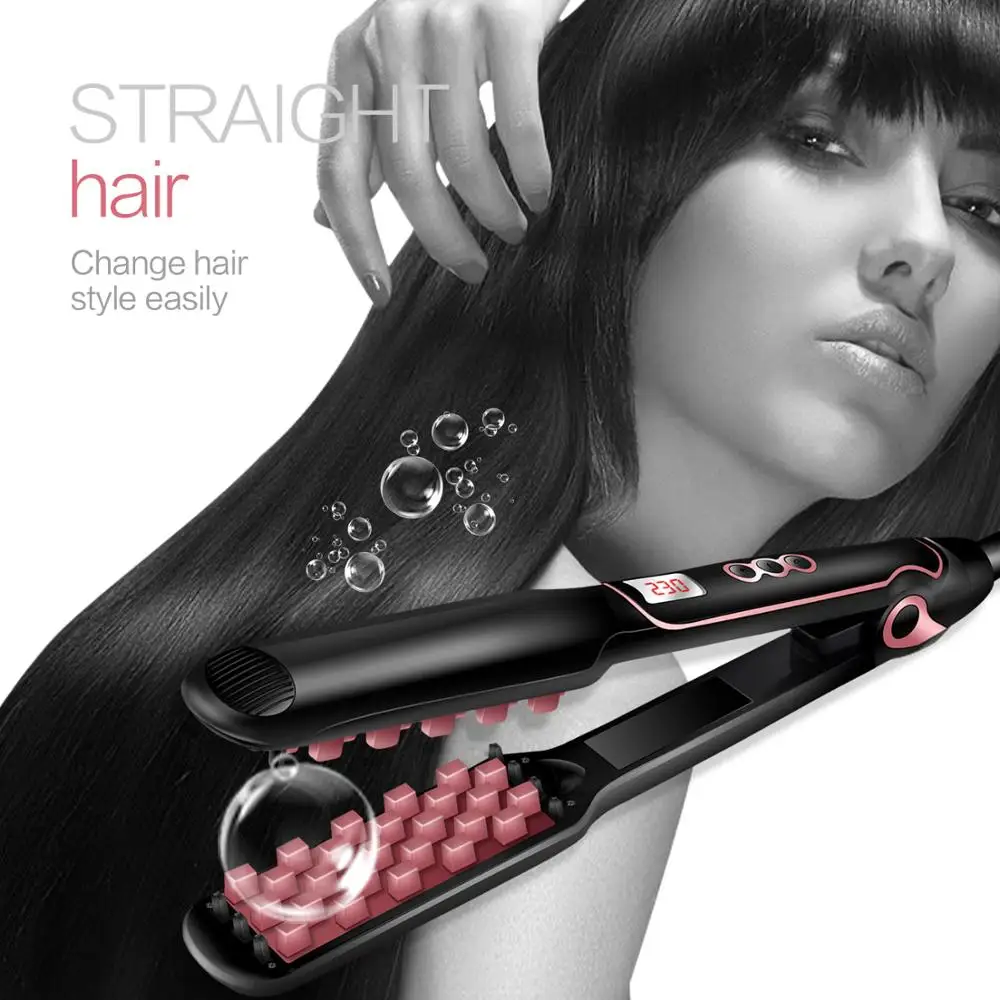 

2 in 1 Salon Hair Straightening & Curling Flat Volumizing Iron Professional Hair Curler Ceramic Flat Iron Heating Plate Volumize