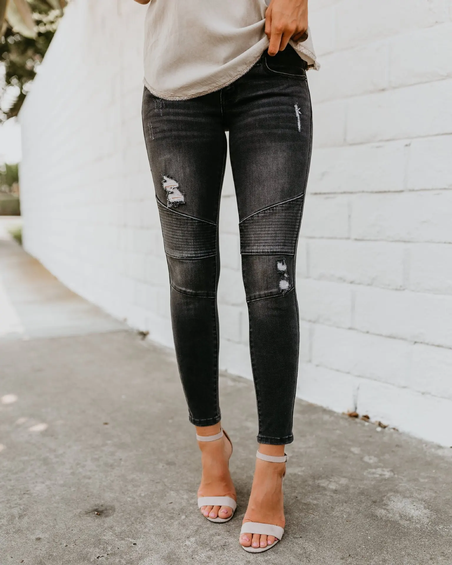 

Slim Stretch Women Jeans Pants Top-rated Fashion Pleated Ripped Jeans Woman Mid Waist Hole Denim Jean Bottoms For Ladies Pencil