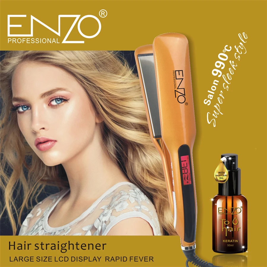 

ENZO Professional Titanium Flat Iron Hair Straightener LCD Display Instant Heat Up 2 Inch Argon Oil