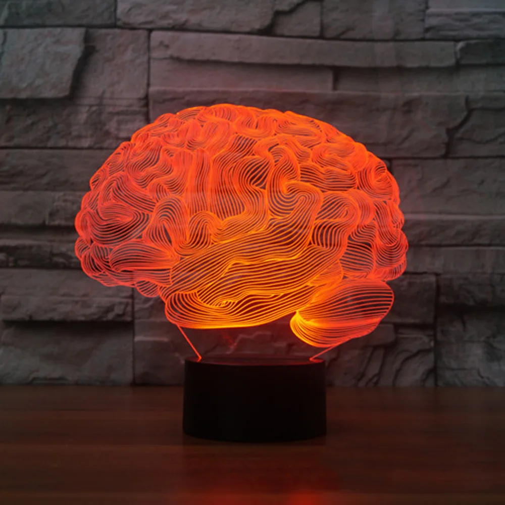 

3D Illusion Lamp Brain Shape Color Changing Touch Switch LED Night Light Acrylic Desk lamp Atmosphere Lamp Novelty Lighting