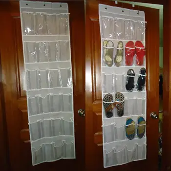 

24 Pockets Behind Door Shoe Rack Hanging Shoes Storage Rack Free Nail Shoe Holder Organizer Space Save With 3 Hooks