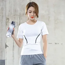 Футболка для фитнеса, летняя, с круглым вырезом, для йоги, быстросохнущая, для бега, тонкая, женская, короткий рукав, стрейчевая рубашка