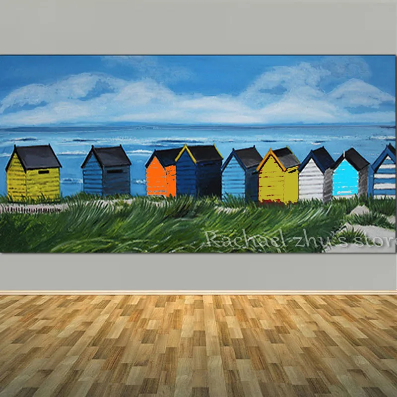 

Large Size Hand Painted Colorful Chalet Landscape Oil Painting On Canvas House Sea Beach Wall Picture For Living Room Home Decor