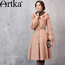 ARTKA пальто с вышивкой, Женская Осенняя куртка, зимнее теплое пальто с поясом, Женская ветровка, элегантная женская верхняя одежда WA11055Q