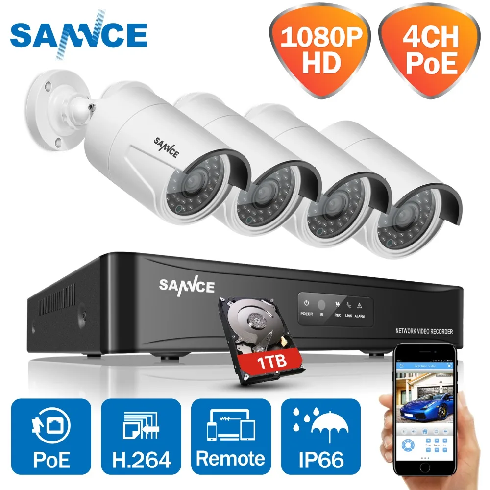 A-ZONE Security 4 Channel 1920P NVR HD 1080P IP PoE Security Camera System with 4 Outdoor//Indoor 3.6mm Fixed Lens 2.0 Megapixel 1080P Cameras Free Remote View 1TB Hard Drive CCTV-Security Camera AZ-W-F5C440-N1 QR Code Easy Setup