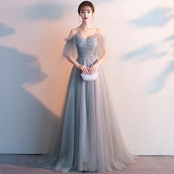 

Evening Dress Gray Red Spaghetti Strap Bling Formal Dresses Sexy V-neck Zipper Floor length Long Party Gown