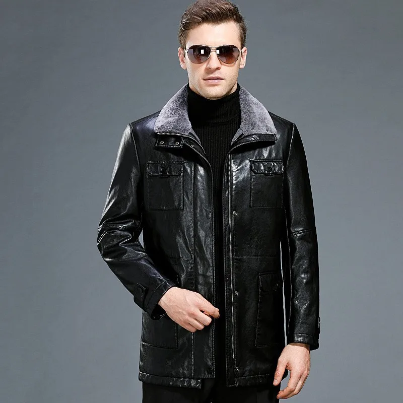 Зимняя новая Толстая куртка с отложным воротником Cuir Homme