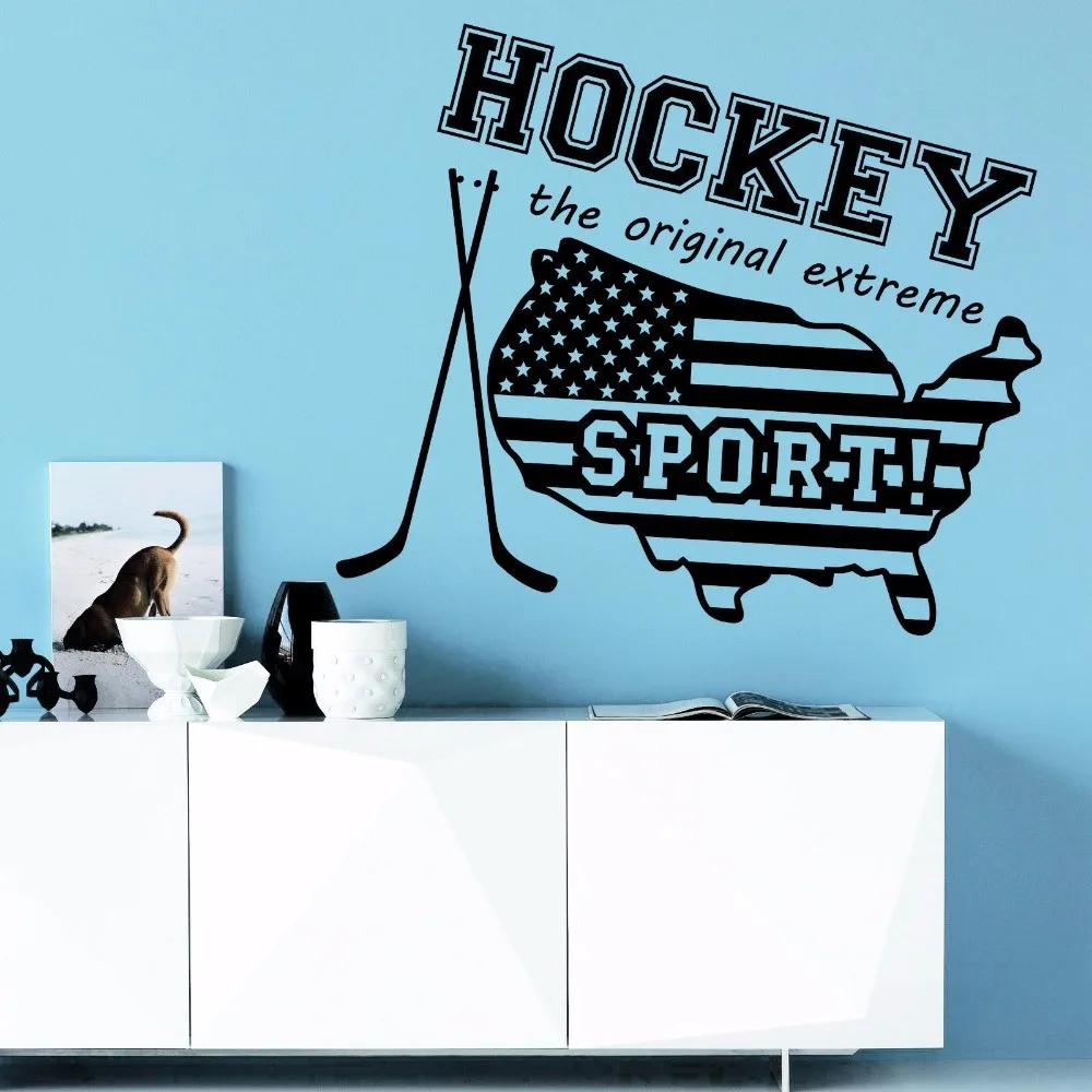 Hockey Vinyl Wall sticker Sport Hockey Gym Sport USA Map Mural Art Wall